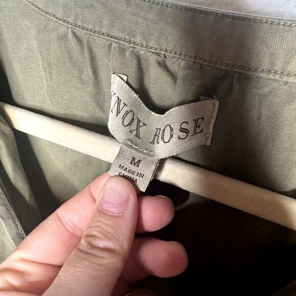 Knox Rose Olive Green Chambray Ruffle Layered Dress Med - Picture 2 of 3